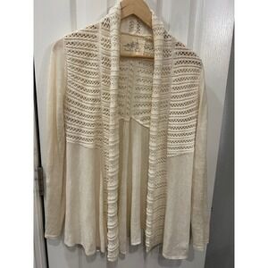 Angel of the North Cream Pointelle Crochet Open Front Cardigan Sweater Mens M